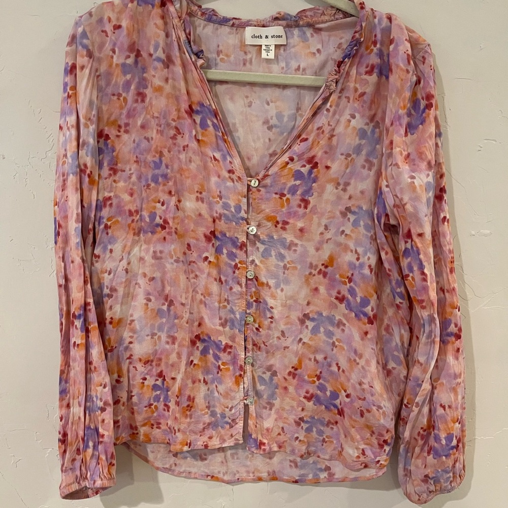 Cloth & Stone Pink Relaxed Long Sleeve Blouse